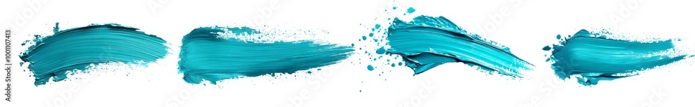 Collection of Teal Paint Brush Strokes on White Background Collection of Teal Paint Brush Strokes on White Background