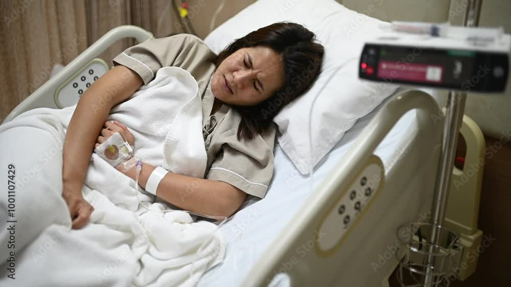 Asian woman is sick and is being treated at the hospital,Waiting for the doctor to give intravenous medication,A nurse came to take my temperature and measure my blood pressure. Asian woman is sick and is being treated at the hospital,Waiting for the doctor to give intravenous medication,A nurse came to take my temperature and measure my blood pressure.