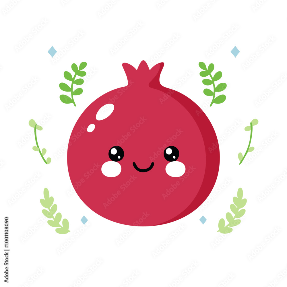 Fototapeta premium Pomegranate Cute Cartoon Fruit Fresh Animation Kawaii Healthy Character 