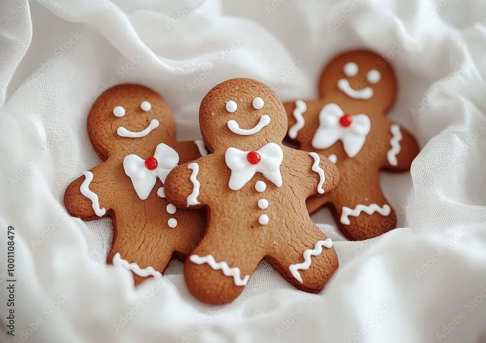 Festive gingerbread cookies with icing decorations Festive gingerbread cookies with icing decorations