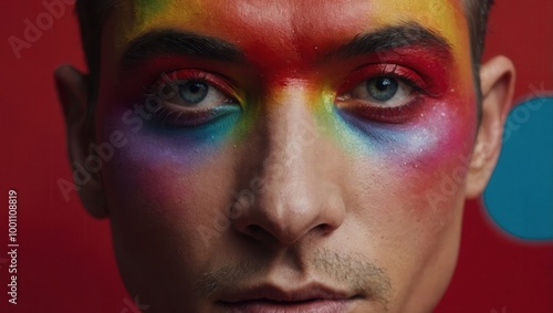 Man with rainbow colored makeup on his face