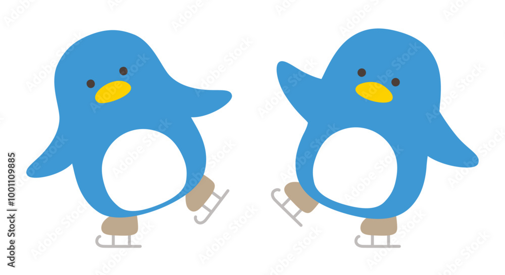 Naklejka premium スケートするペンギンのベクターイラスト。冬、アイススケート、鳥