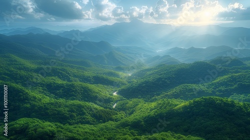 Mountain lake with forest reflection and scenic peaks 