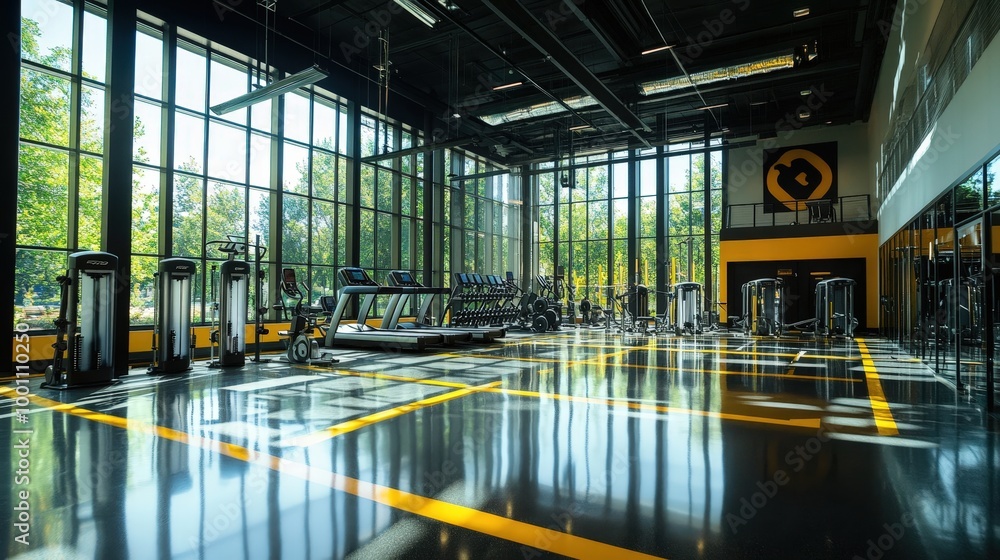 modern fitness center with gym equipment and natural lighting modern fitness center with gym equipment and natural lighting