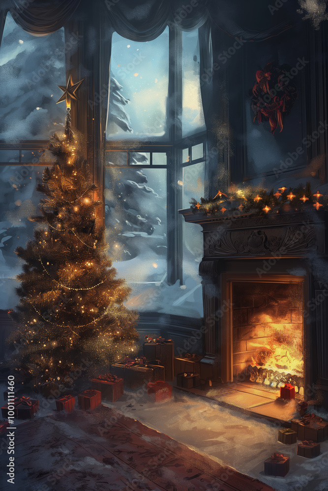 Christmas festive illustration, perfect for greeting card and xmas design. Colorful Merry Christmas scene. Christmas festive illustration, perfect for greeting card and xmas design. Colorful Merry Christmas scene.
