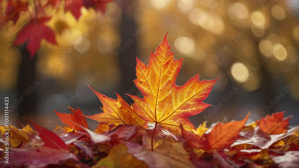 A photo of a soft focus light and bokeh background with autumn leaves A photo of a soft focus light and bokeh background with autumn leaves