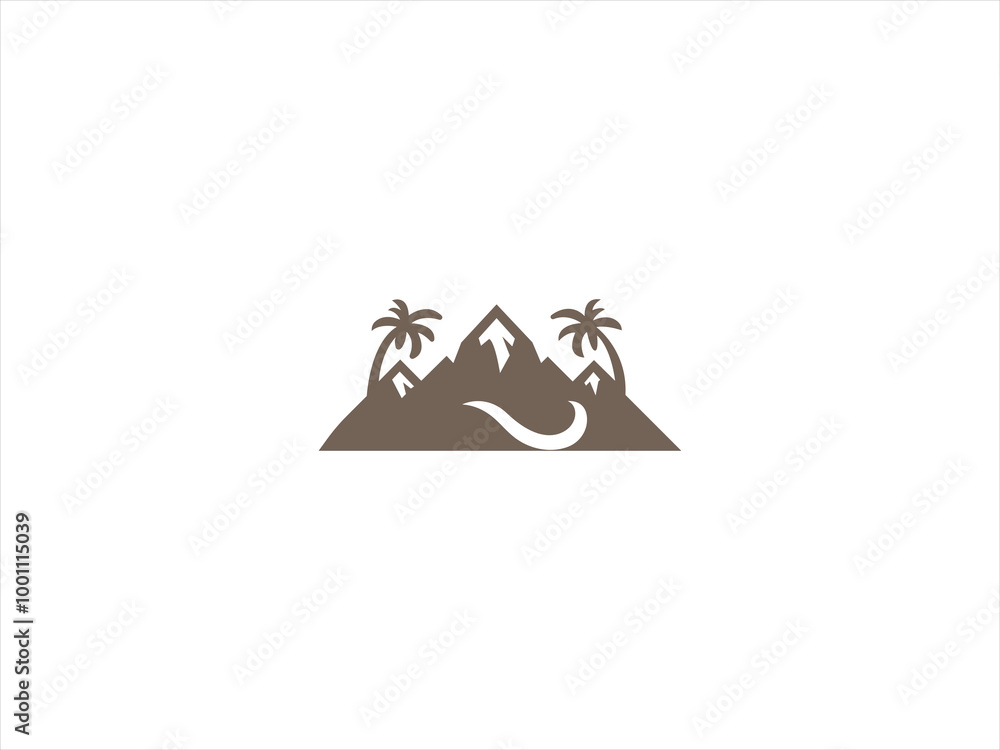 Fototapeta premium Hawaii beach logo.The logo incorporate elements like palm trees, ocean waves, and a golden sun to represent relaxation and natural beauty. 