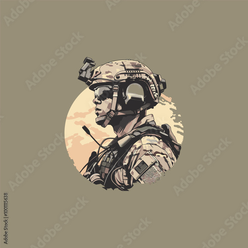 Soldier in full combat gear Flat vector illustration

