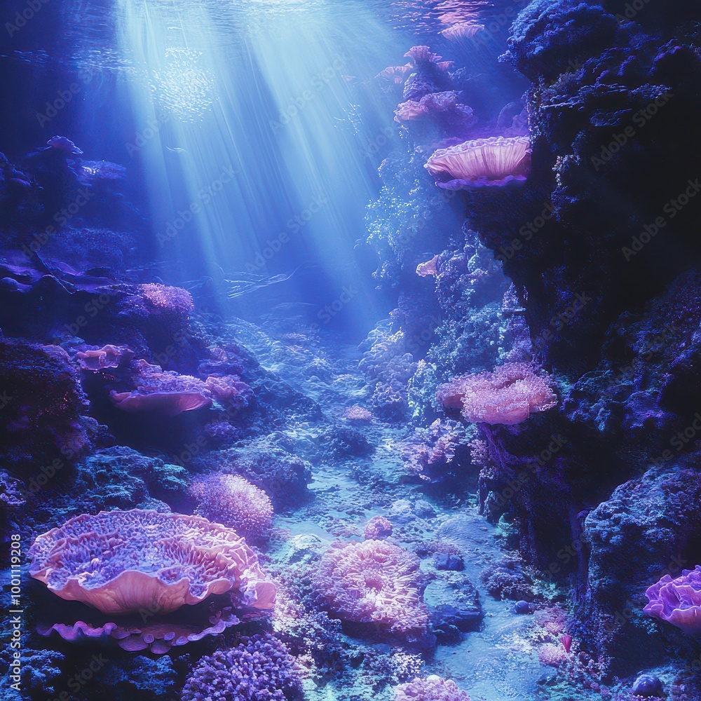 Fototapeta premium Dense Coral Reef in Tropical Waters with Vibrant Marine Life.