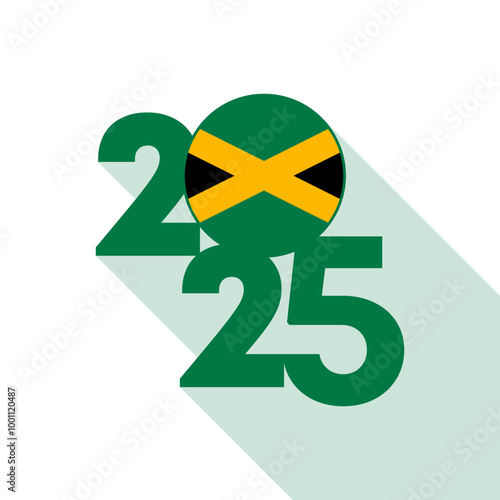 2025 banner with Jamaica flag inside. Vector illustration.