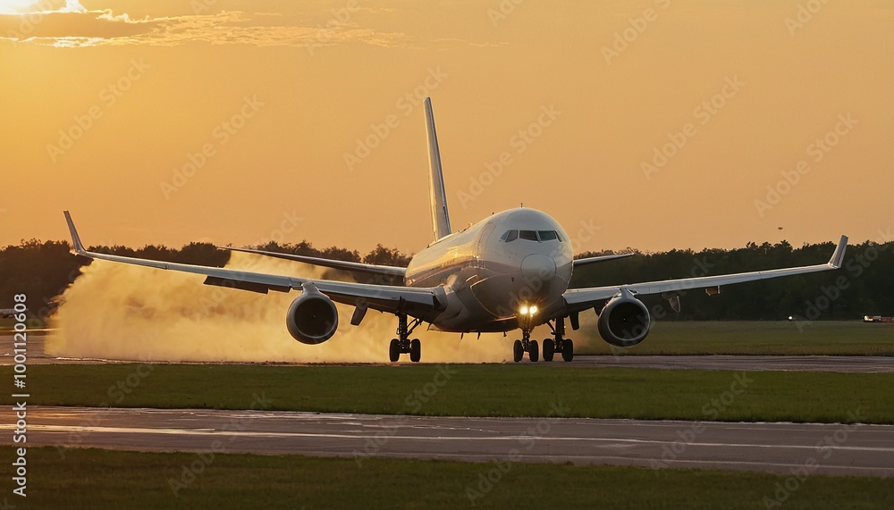 A plane is taking off from a runway at sunset 2 A plane is taking off from a runway at sunset 2