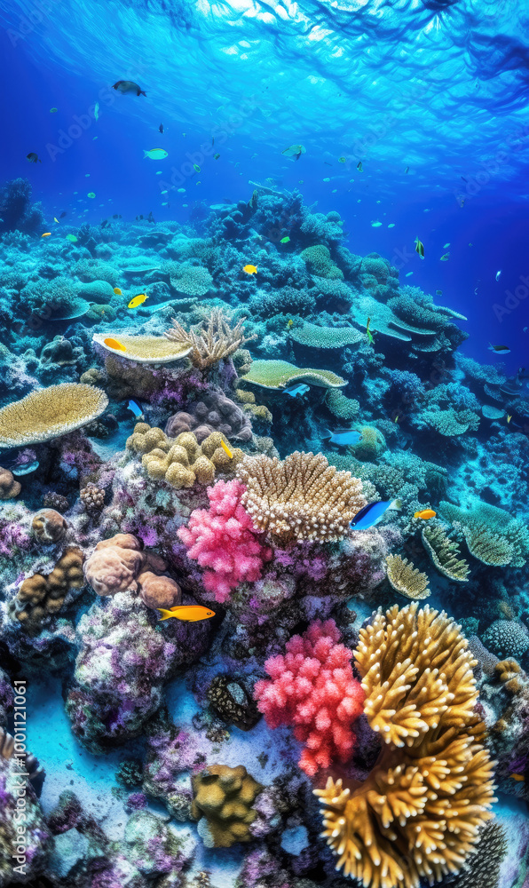 generated illustration of aerial view of a vibrant coral reef bustling with colorful fish and other marine life generated illustration of aerial view of a vibrant coral reef bustling with colorful fish and other marine life