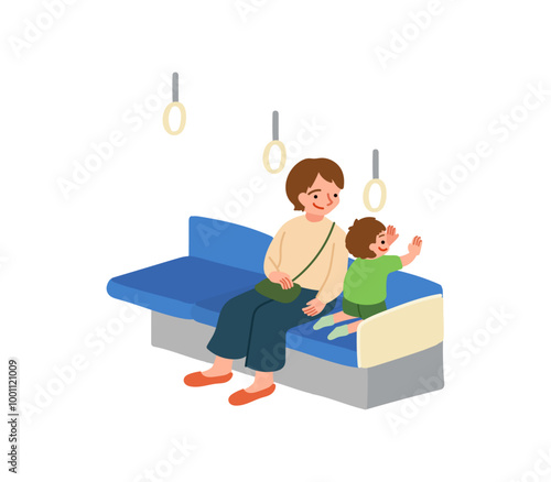 電車に乗っている親子のイラスト