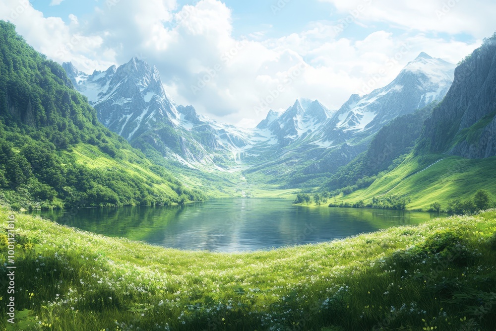 Fototapeta premium Majestic mountain landscape with serene lake