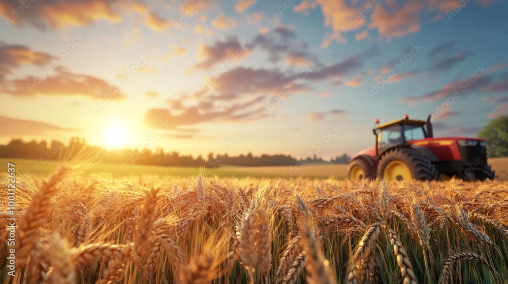 Fototapeta premium Golden Wheat Field at Sunset