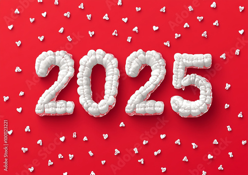 new year 2025 number on red background