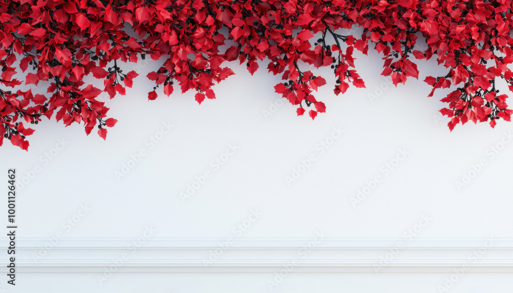 Vibrant red leaves against a clean white background, minimalistic design. Vibrant red leaves against a clean white background, minimalistic design.