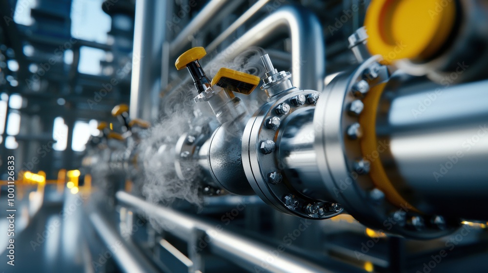 Industrial Pipe System with Valves and Steam Release Industrial Pipe System with Valves and Steam Release