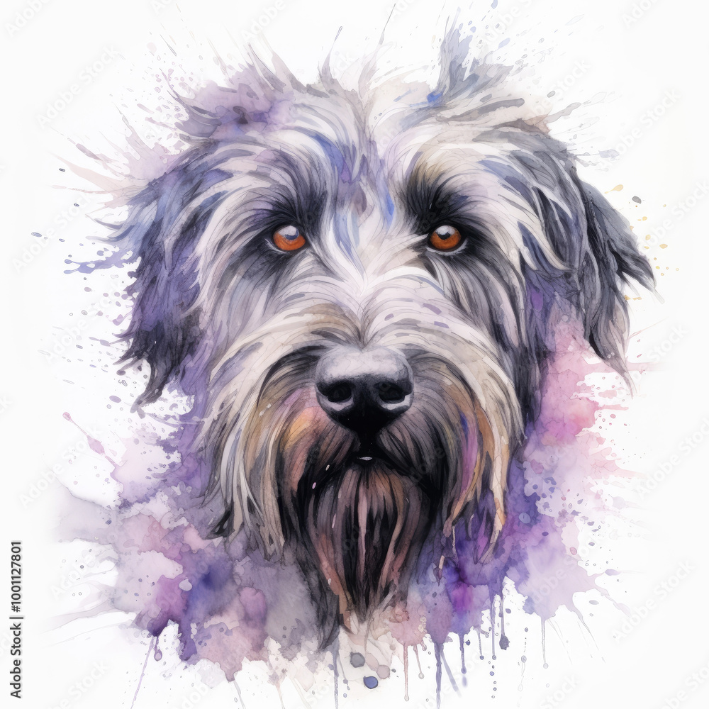 Watercolor painting of briard with white background Watercolor painting of briard with white background