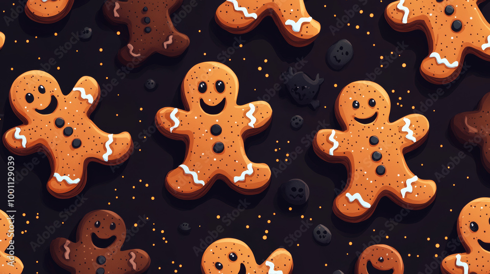 A fun pattern of spooky gingerbread men for Halloween. It's perfect for using as a background for Halloween cookies. A fun pattern of spooky gingerbread men for Halloween. It's perfect for using as a background for Halloween cookies.