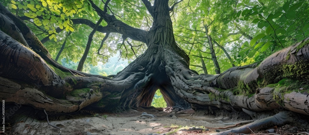 Fototapeta premium A Tree With A Trunk That Split Halfway Up