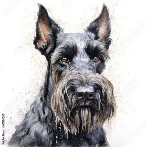 Watercolor painting of giant schnauzer with white background
