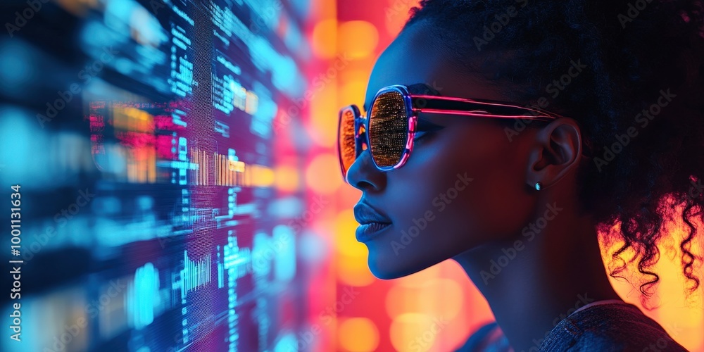 Cybersecurity Threat Specialist Analyzing Data in Augmented Reality