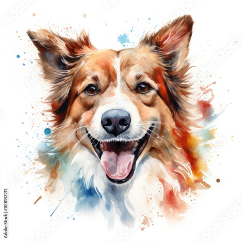 Watercolor painting of norwegian lundehund with white background photo