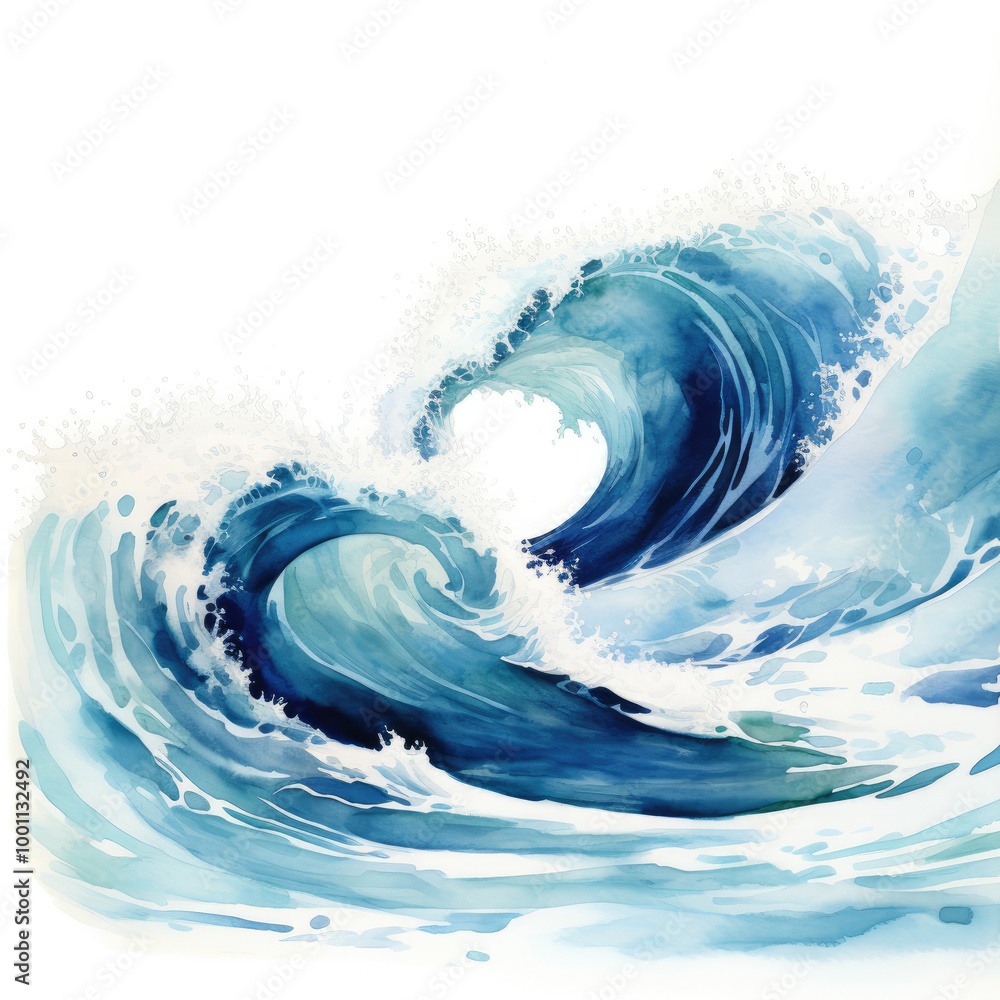 Watercolor painting of ocean wave with white background Watercolor painting of ocean wave with white background