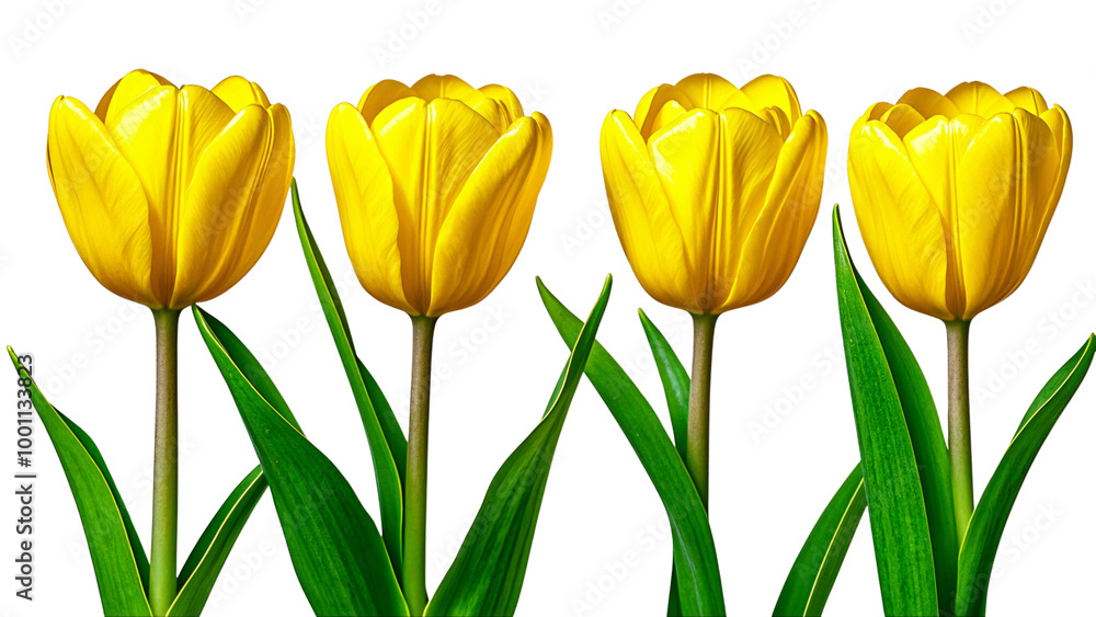 Set of Four PNG Bright yellow tulips bouquet on the White Background.... Set of Four PNG Bright yellow tulips bouquet on the White Background....