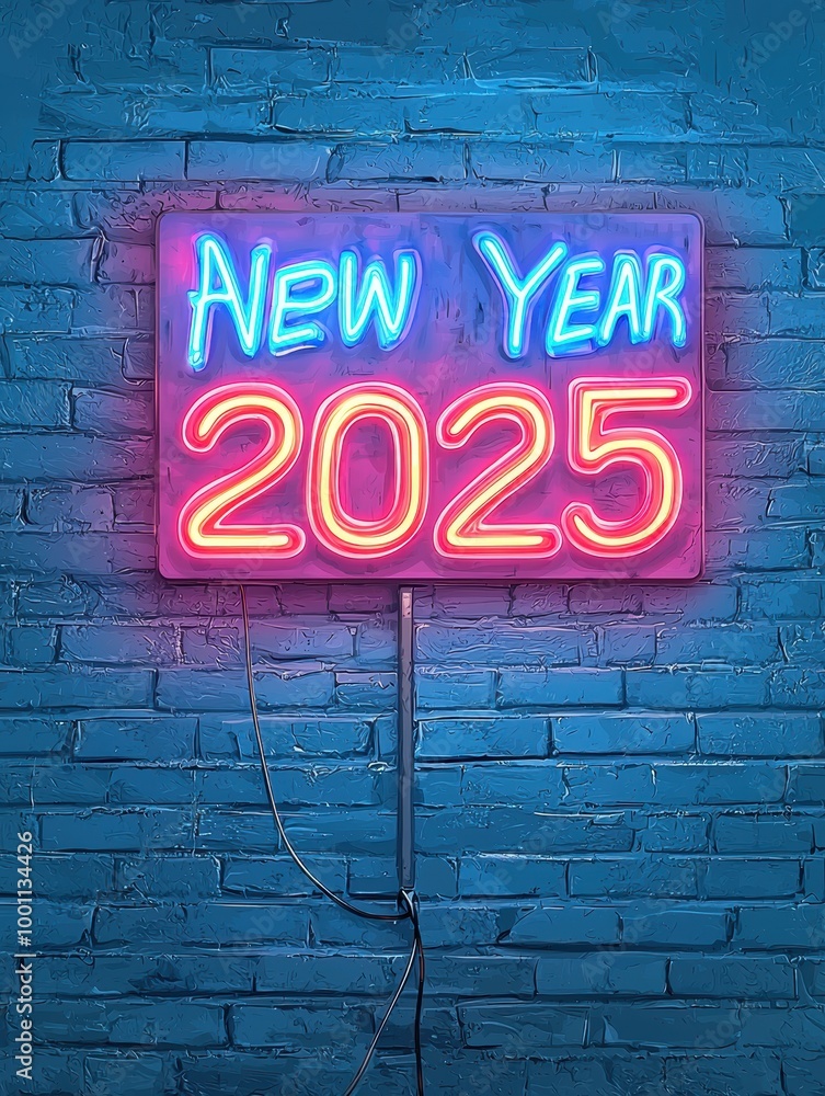 Bright Neon Sign for New Year Celebration in Blue and Pink Bright Neon Sign for New Year Celebration in Blue and Pink