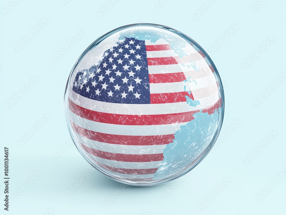 American Flag Globe on Light Background American Flag Globe on Light Background
