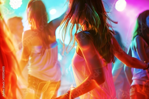 Vibrant nightlife party with dancing young adults