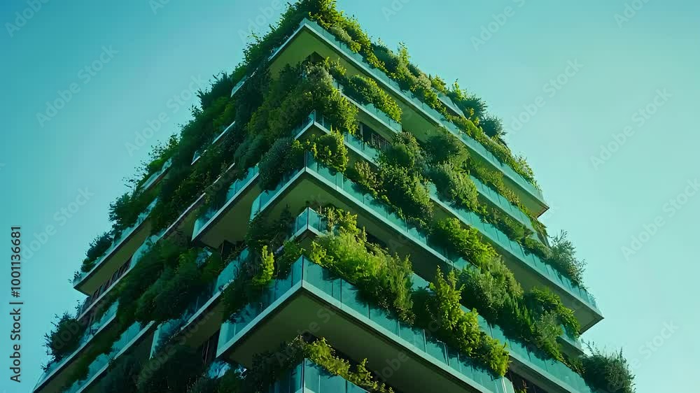Sustainable vertical garden building covered with greenery, showcasing eco-friendly architecture and urban environmental design. Sustainable vertical garden building covered with greenery, showcasing eco-friendly architecture and urban environmental design.
