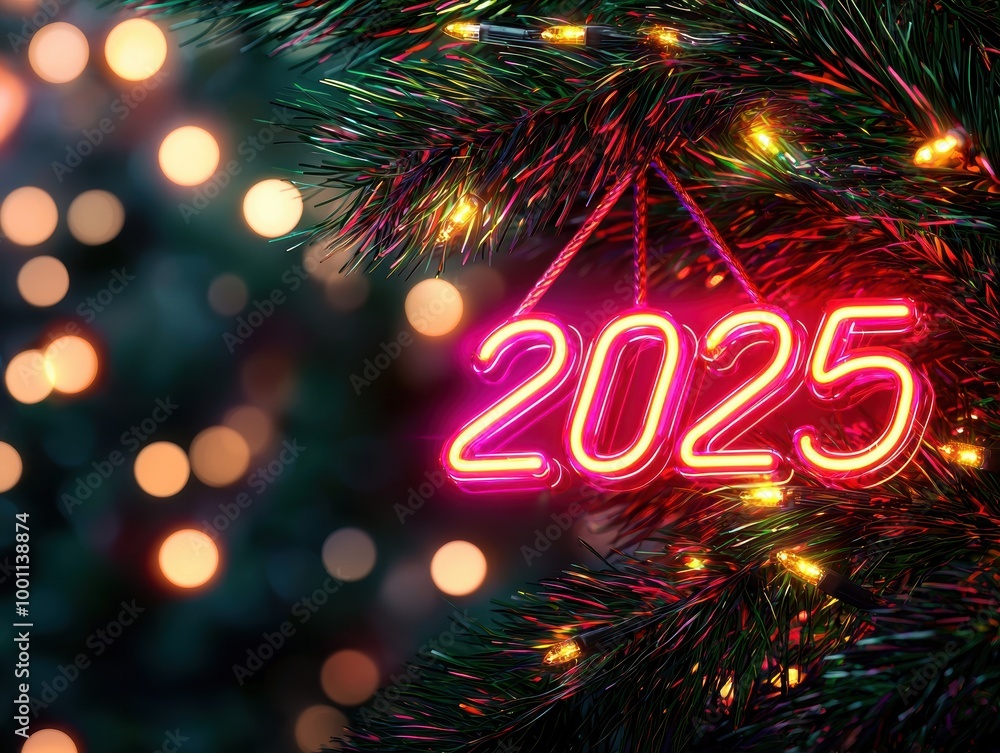 Bright Neon Sign for New Year Celebration Bright Neon Sign for New Year Celebration