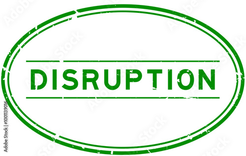 Grunge green disruption word oval rubber seal stamp on white background
