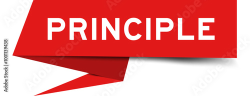 Red color speech banner with word principle on white background
