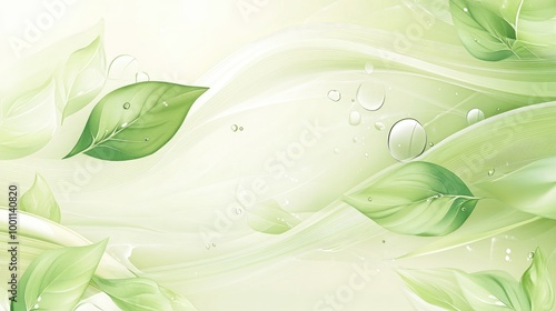 A sustainable-themed background in light, fresh green tones, featuring organic elements like leaves and waves, emphasizing a clean and eco-friendly message