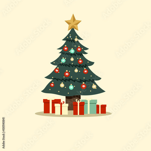 tree with full of a gift christmas vector design