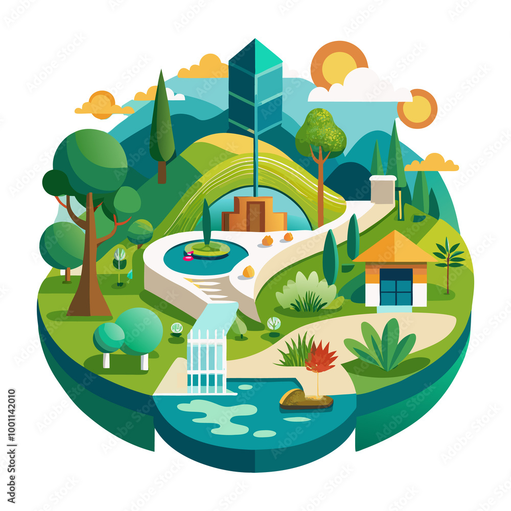 Landscape scenery with river and mountains outdoor vector illustration stock image generated Ai Landscape scenery with river and mountains outdoor vector illustration stock image generated Ai