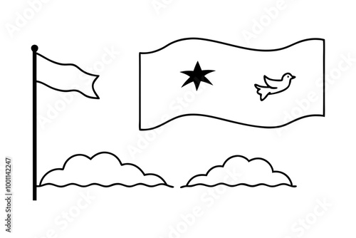 illustration of a flag logo icon vector line art .