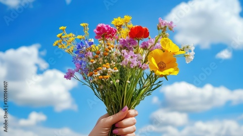 Person Holding Bouquet of Fresh Wildflowers