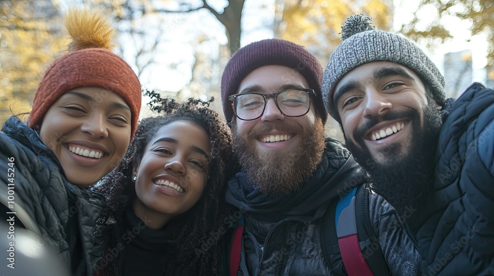 Diverse Group of Friends Taking a Selfie in the Park Diverse Group of Friends Taking a Selfie in the Park