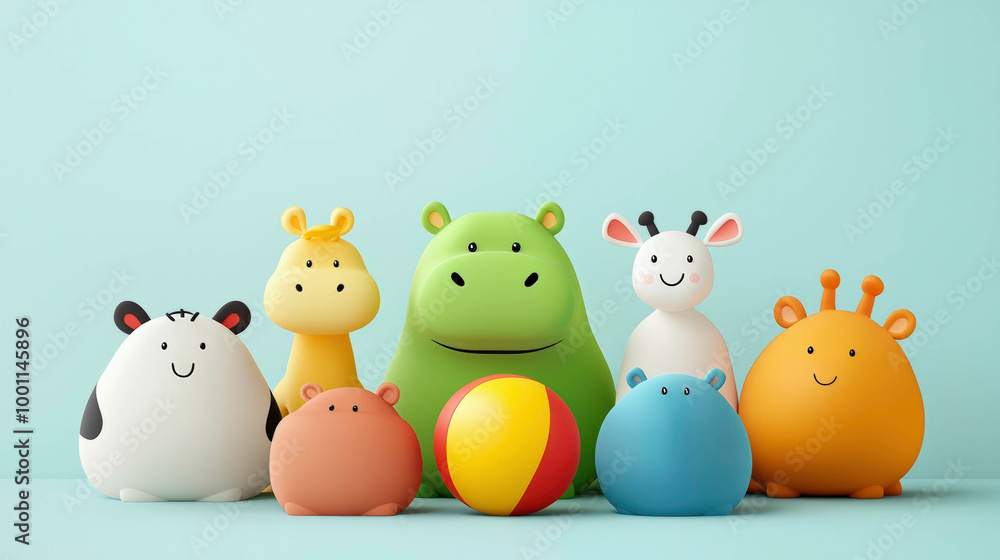 A group of colorful animals, including a hippo and giraffe, playing together with a vibrant ball. Their joyful expressions create a playful and lively atmosphere full of fun and excitement. A group of colorful animals, including a hippo and giraffe, playing together with a vibrant ball. Their joyful expressions create a playful and lively atmosphere full of fun and excitement.