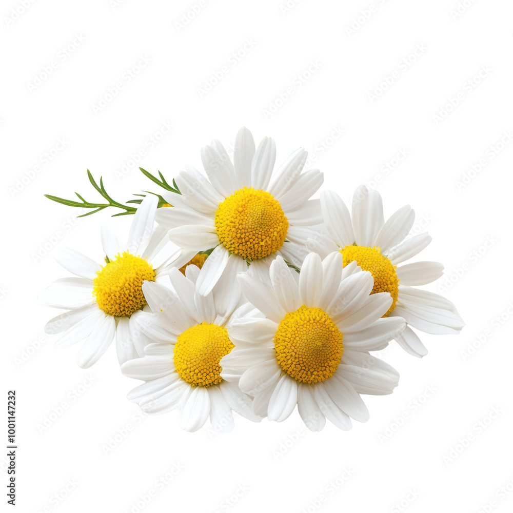 Fototapeta premium Fresh daisies arranged beautifully on a white background