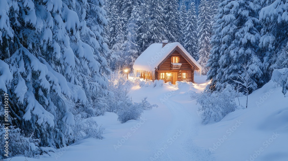 Serene Winter Wonderland with Snow-Covered Trees