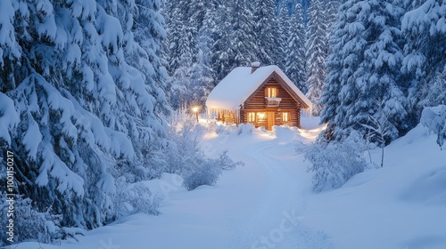 Serene Winter Wonderland with Snow-Covered Trees