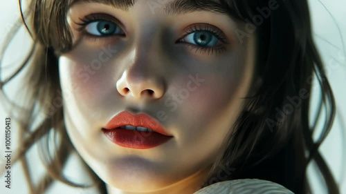 Wallpaper Mural A close-up portrait of a woman with blue eyes and red lipstick Torontodigital.ca