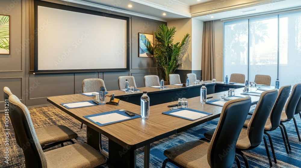 Fototapeta premium Modern Conference Room with Long Table and Chairs