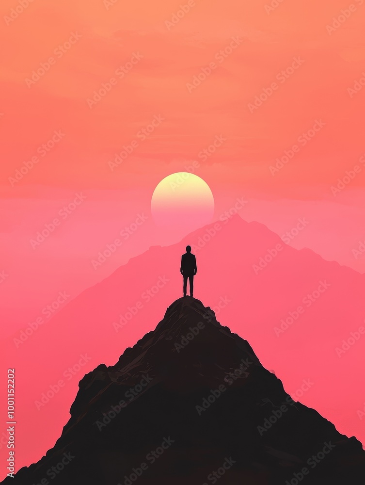 Silhouette of a Person at Sunset on a Mountain Peak Silhouette of a Person at Sunset on a Mountain Peak